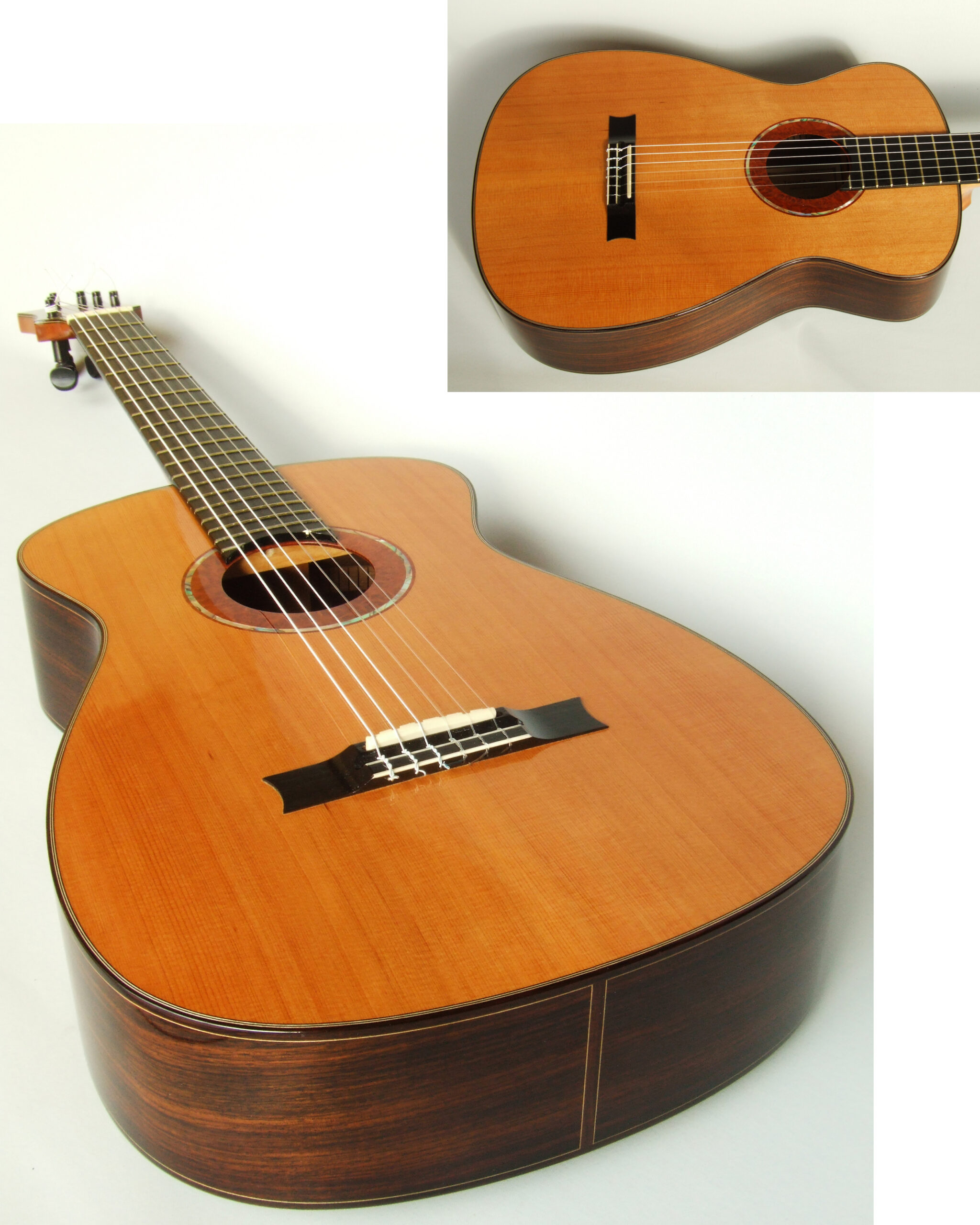 Custom guitars. Neo-classical guitar, cedar top rosewood back and sides