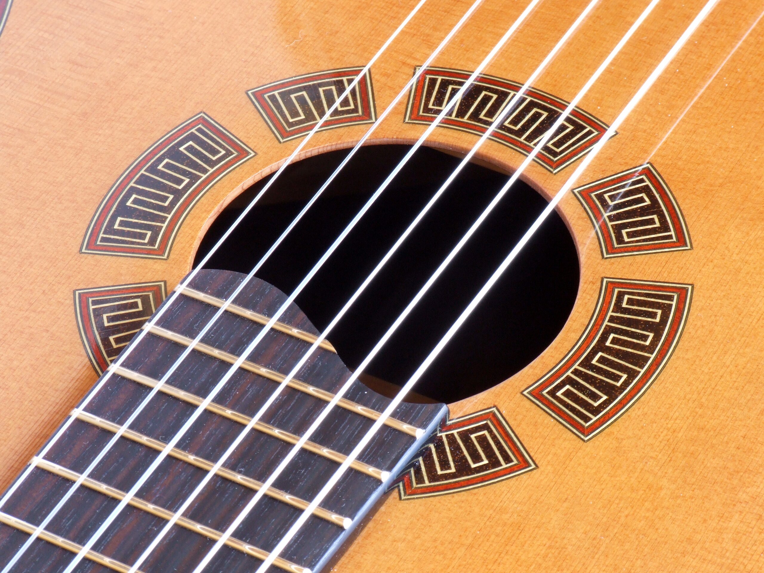 Detail of a semented rosette in a cedar classical guitar top