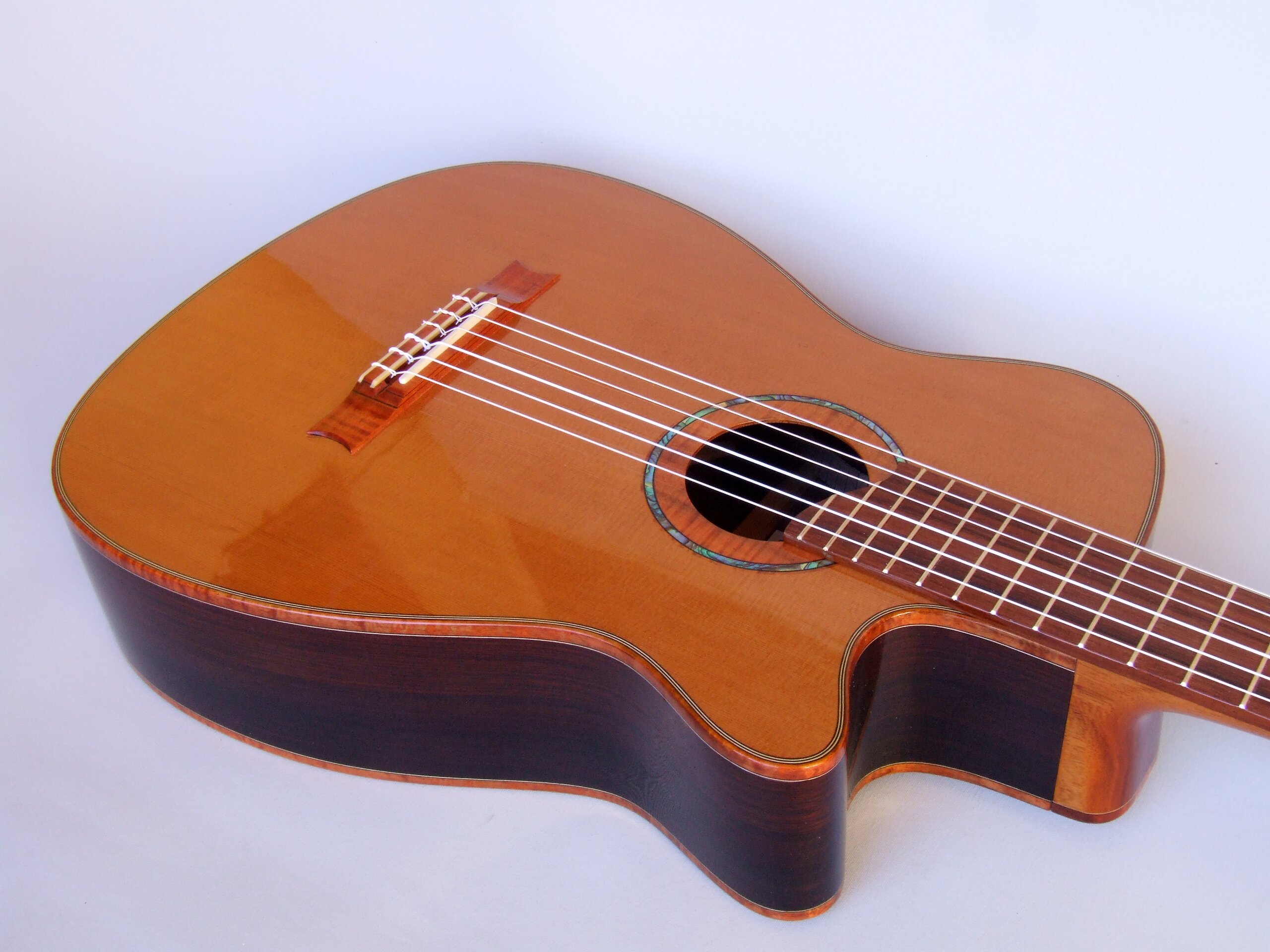Neo-classical guitar with cutaway, cedar top, rosewood back and sides