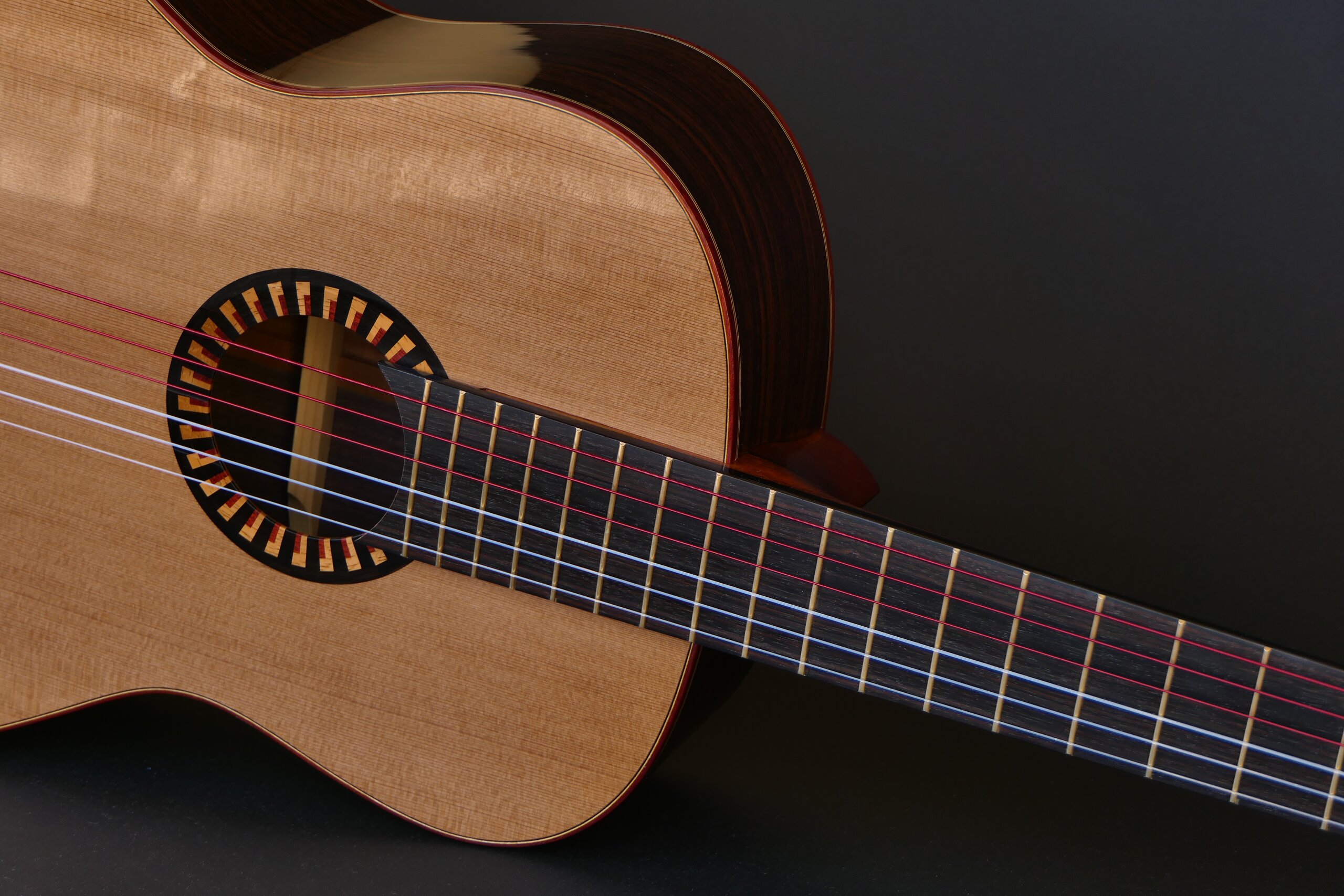 Custom guitars. Classical guitar with cedar top and art deco inspired rosette